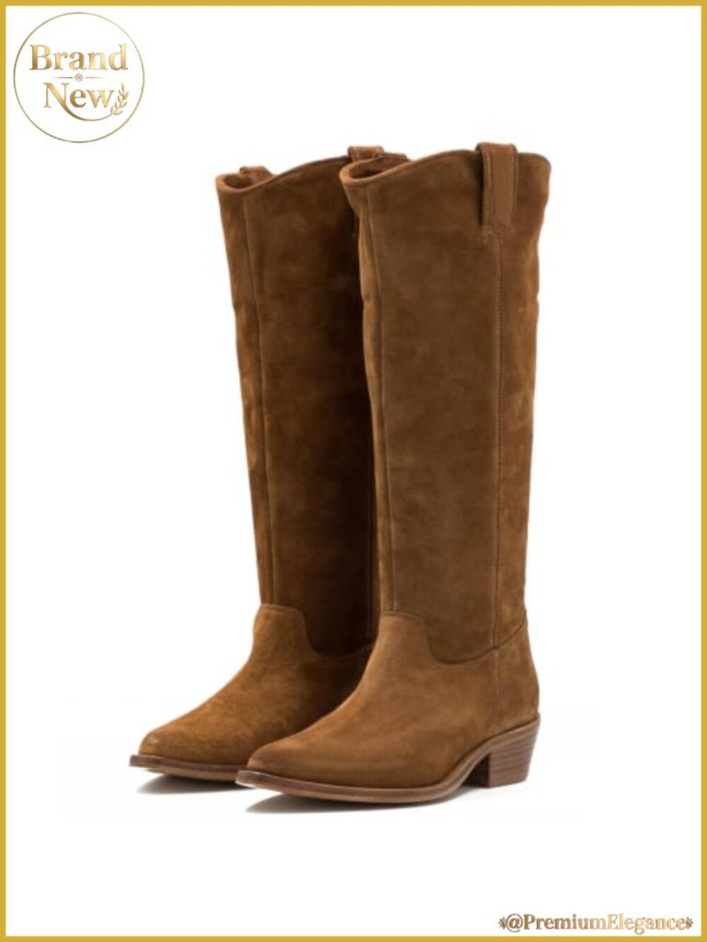 Women Low Stacked Heel Knee High Western Boots Velvet Suede Slouchy